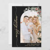 Elegant Goud Script Foliage Foto Arch Kerstmis Feestdagenkaart (Voorkant)