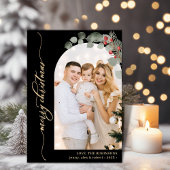 Elegant Goud Script Foliage Foto Arch Kerstmis Feestdagenkaart