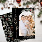 Elegant Goud Script Foliage Foto Arch Kerstmis Feestdagenkaart