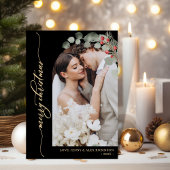 Elegant Goud Script Foliage Foto Arch Kerstmis Feestdagenkaart