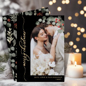 Elegant Goud Script Foliage Foto Arch Kerstmis Feestdagenkaart