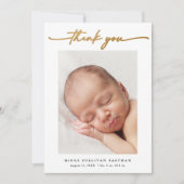 Elegant Goud Script Foto Baby Bedankkaart (Voorkant)