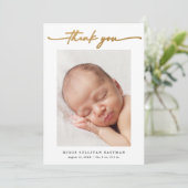 Elegant Goud Script Foto Baby Bedankkaart (Staand voorkant)