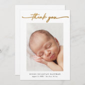 Elegant Goud Script Foto Baby Bedankkaart (Voorkant / Achterkant)