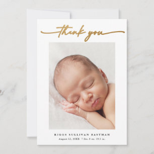 Elegant Goud Script Foto Baby Bedankkaart