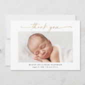 Elegant Goud Script Foto Baby Bedankkaart (Voorkant)