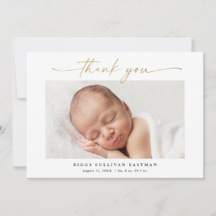 Elegant Goud Script Foto Baby Bedankkaart