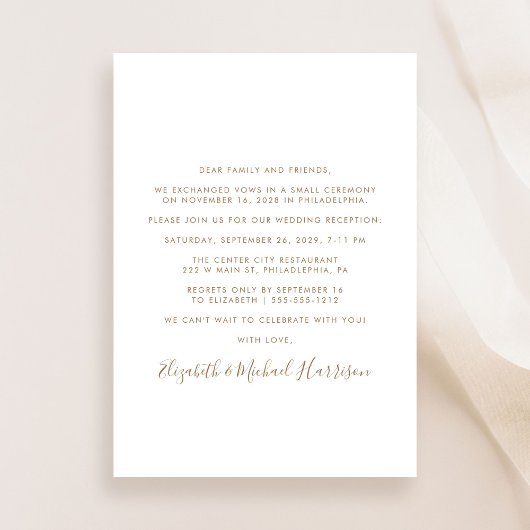 Elegant Goud Script Foto Bruiloft Receptie Kaart