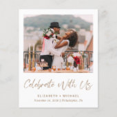 Elegant Goud Script Foto Bruiloft Receptie Uitnodi (Voorkant)