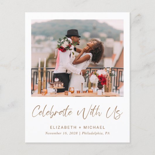 Elegant Goud Script Foto Bruiloft Receptie Uitnodi (Voorkant)