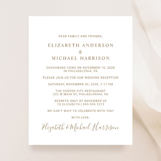 Elegant Goud Script Foto Bruiloft Receptie Uitnodi