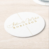 Elegant Goud Script Gepersonaliseerd Monogram Brui Ronde Kartonnen Onderzetter (Gebogen)
