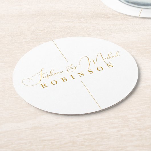 Elegant Goud Script Gepersonaliseerd Monogram Brui Ronde Kartonnen Onderzetter (Gebogen)
