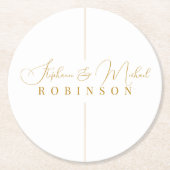Elegant Goud Script Gepersonaliseerd Monogram Brui Ronde Kartonnen Onderzetter (Voorkant)