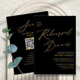 Elegant Goud Script Grijs Repetitie Diner QR code Kaart