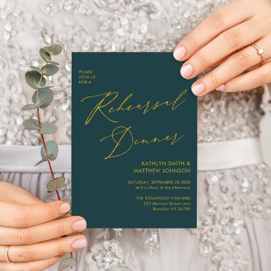 Elegant Goud Script Groen Eenvoudig Repetitie Dine Kaart