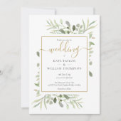 Elegant Goud Script groen laat foto bruiloft Kaart (Voorkant)