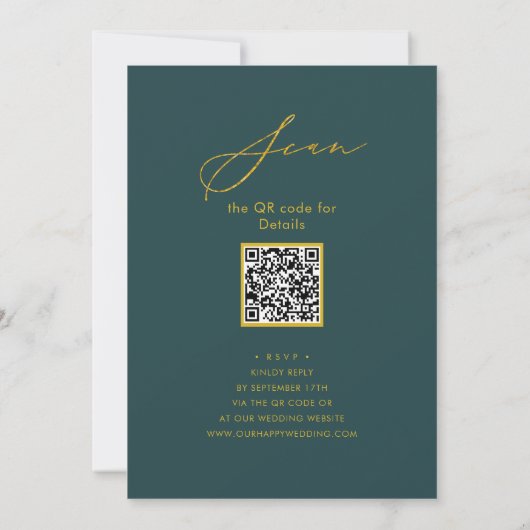 Elegant Goud Script Groen Repetitie Diner QR code Kaart (Achterkant)