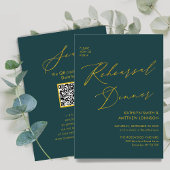 Elegant Goud Script Groen Repetitie Diner QR code Kaart