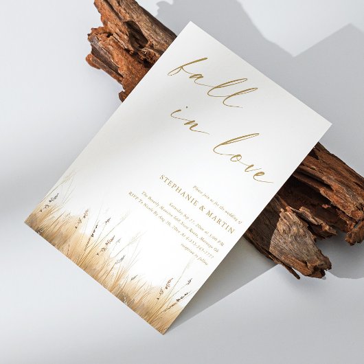 Elegant Goud Script 'Herfst in de liefde' Bruiloft Kaart