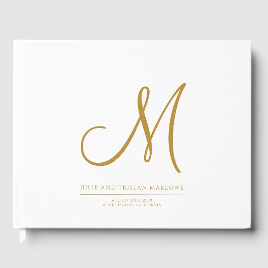 Elegant Goud Script Initiaal Bruiloft Monogram Gastenboek (Voorkant)