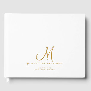 Elegant Goud Script Initiaal Bruiloft Monogram Gastenboek