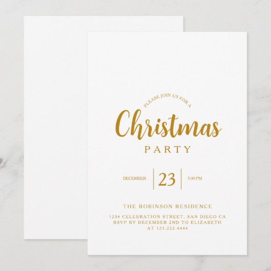 Elegant Goud Script Kerst Vakantie Party Kaart (Voorkant / Achterkant)