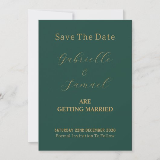 Elegant Goud Script Koppel Foto Groen Save The Date (Voorkant)