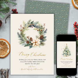 Elegant Goud Script Krans Groen Kerstmis Kaart