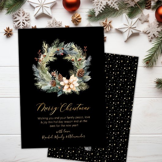 Elegant Goud Script Krans Groen Kerstmis Kaart