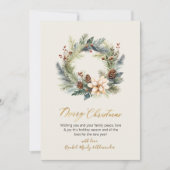 Elegant Goud Script Krans Groen Kerstmis Kaart (Voorkant)