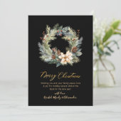 Elegant Goud Script Krans Groen Kerstmis Kaart (Staand voorkant)