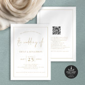 Elegant Goud Script Lijn Rand QR Code Bruiloft Kaart