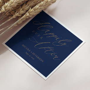Elegant Goud Script Marine Blauw Bruiloft Servette Servet