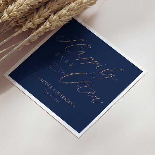 Elegant Goud Script Marine Blauw Bruiloft Servette Servet
