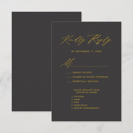 Elegant Goud Script Modern Grijs Huwelijk RSVP Informatiekaartje (Voorkant / Achterkant)