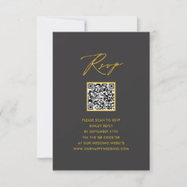 Elegant Goud Script Modern Grijs QR Bruiloft RSVP Kaartje