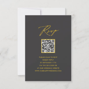 Elegant Goud Script Modern Grijs QR Bruiloft RSVP Kaartje