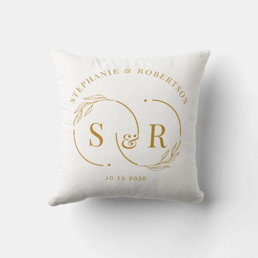 Elegant Goud Script Modern Monogram Bruiloft Gift Kussen (Achterkant)
