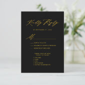 Elegant Goud Script Modern Zwart Bruiloft RSVP Informatiekaartje (Staand voorkant)