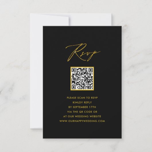 Elegant Goud Script Modern Zwart QR Bruiloft RSVP Kaartje (Voorkant)