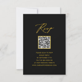 Elegant Goud Script Modern Zwart QR Bruiloft RSVP Kaartje
