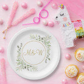 Elegant Goud Script Monogram Initialen Groen Papieren Bordje (Feest)