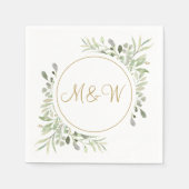 Elegant Goud Script Monogram Initialen Groen Servet (Voorkant)