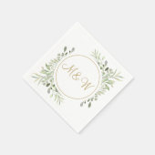 Elegant Goud Script Monogram Initialen Groen Servet (Hoek)