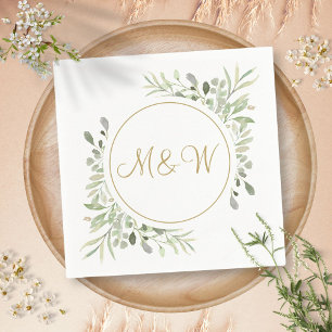 Elegant Goud Script Monogram Initialen Groen Servet