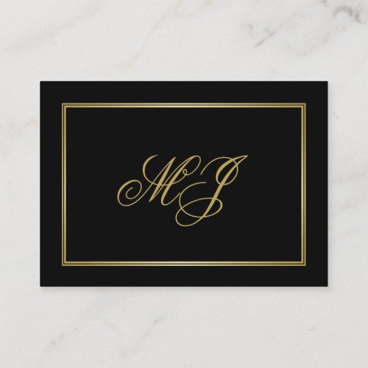 Elegant Goud Script Monogram Zwart Bruiloft Detail Informatiekaartje (Achterkant)
