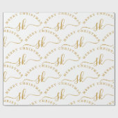 Elegant Goud Script Naam Monogram Vrolijk Kerstfee Cadeaupapier (Vlak)