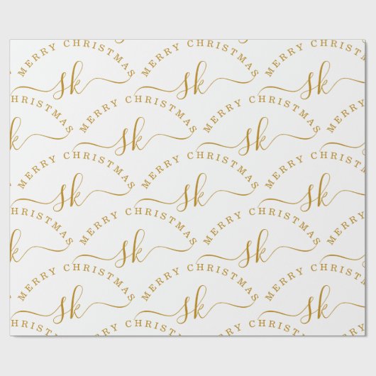 Elegant Goud Script Naam Monogram Vrolijk Kerstfee Cadeaupapier (Vlak)