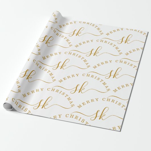 Elegant Goud Script Naam Monogram Vrolijk Kerstfee Cadeaupapier (Uitgerold)